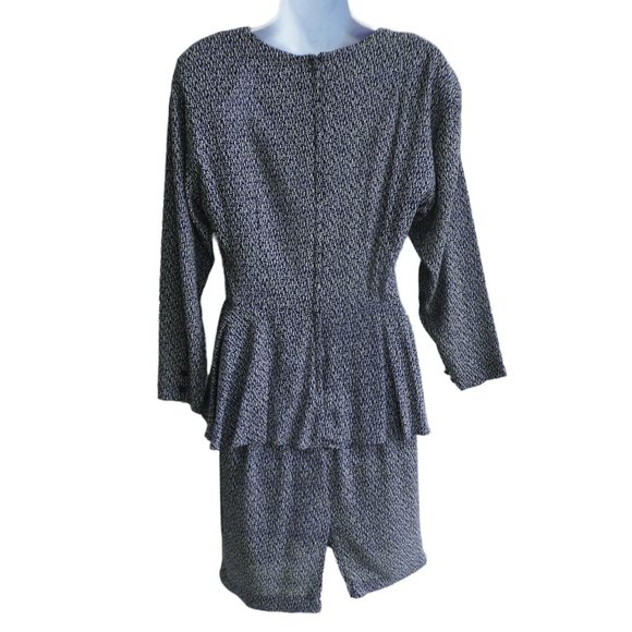 Vintage Secretary Pinup Dress Midi Navy White Geo Peplum Back Zipper USA SP - Picture 4 of 8